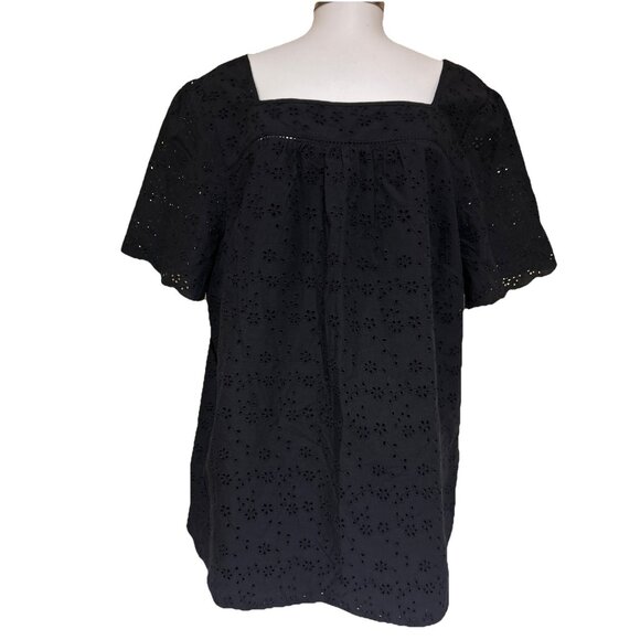 New Talbots Shirt Women 3X Black Eyelet Babydoll Boho Ruffle Scallop Travel - Picture 1 of 10